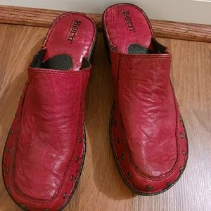 Distressed Red Born studded mules